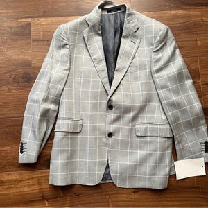 Arnold Brant Sport Coat Gray white Windowpane farmhouse Blazer corporate